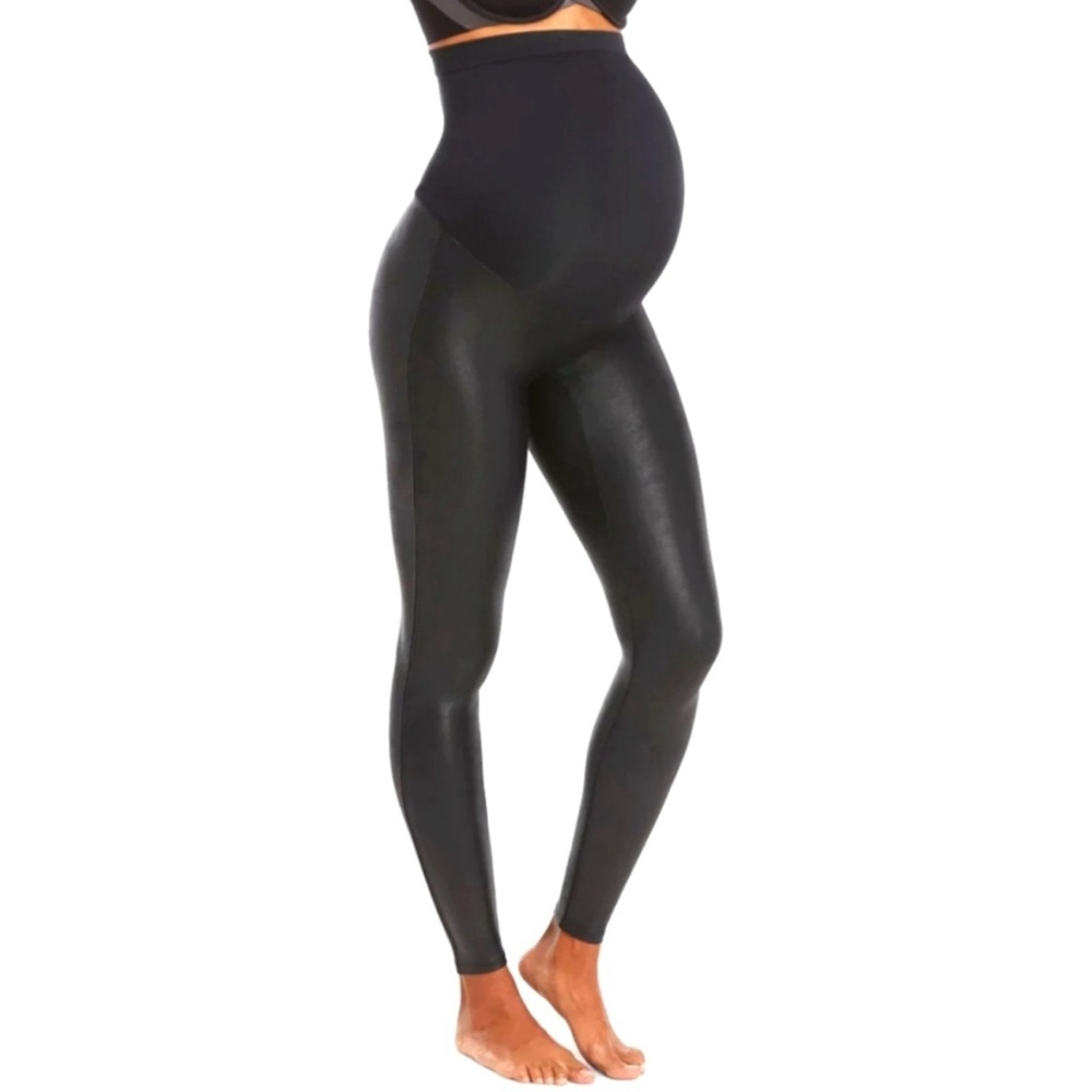 SPANX Black Maternity Faux-Leather Leggings